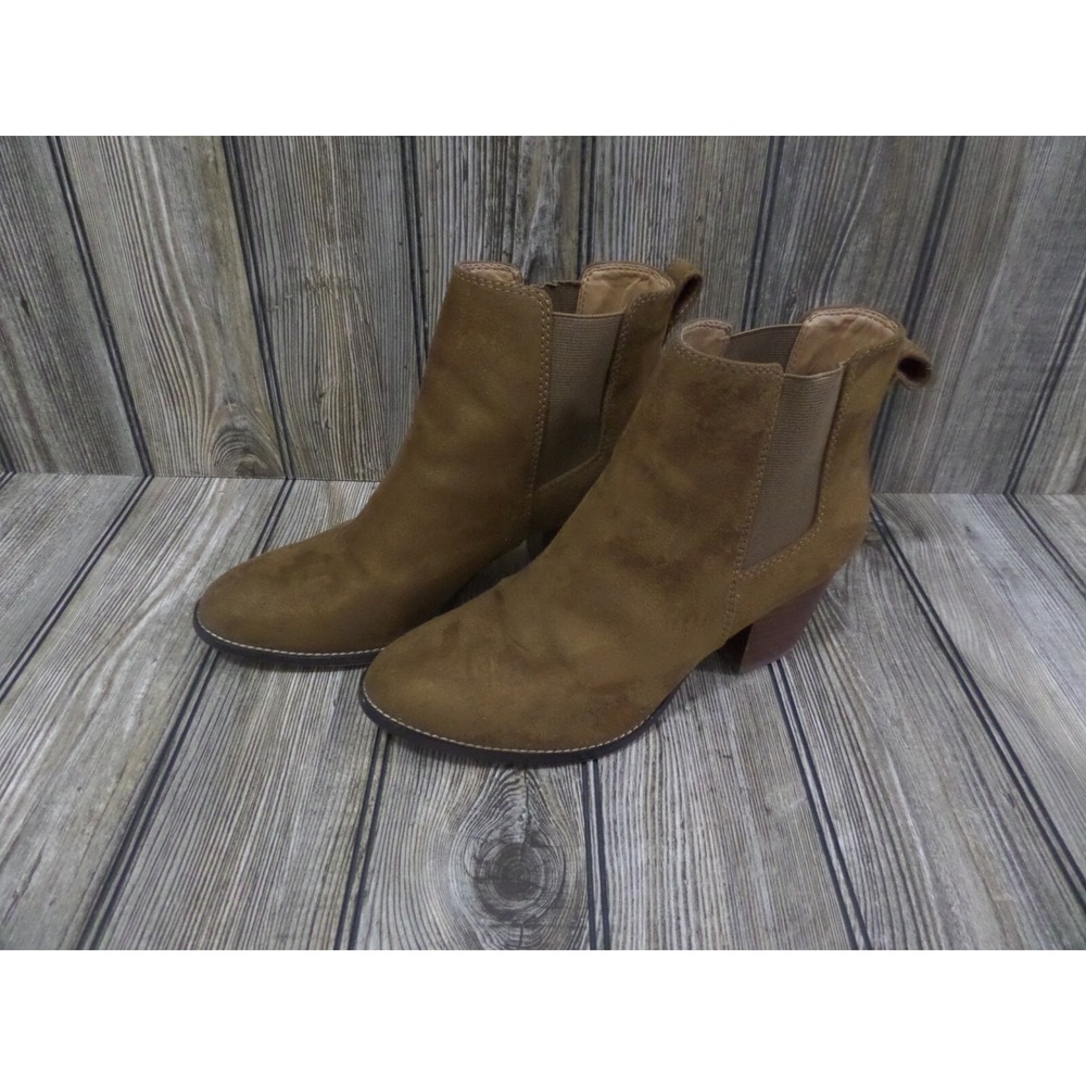 WOMEN'S 9 J.CREW FACTORY BROWN RORY MICROSUEDE HEELED BOOTS